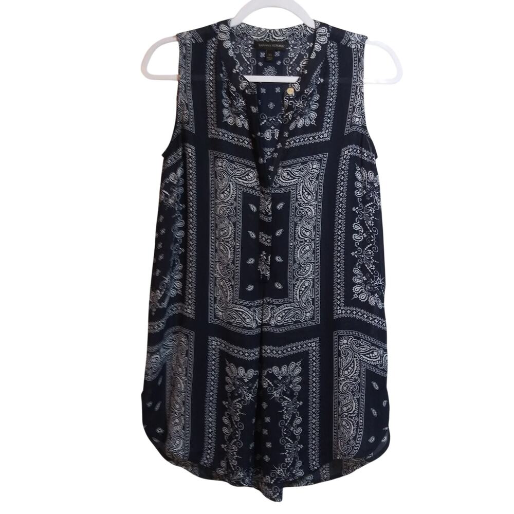 Banana Republic Navy Bandana Print Sleeveless Blouse Size XS